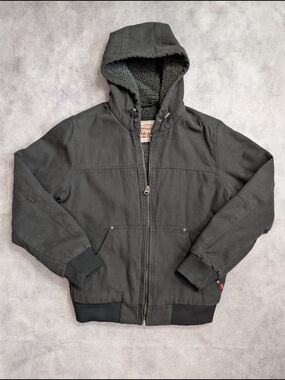 Levi's Men's Sherpa Lined Hooded Bomber Black Jacket Size S Cuffed Sleeves